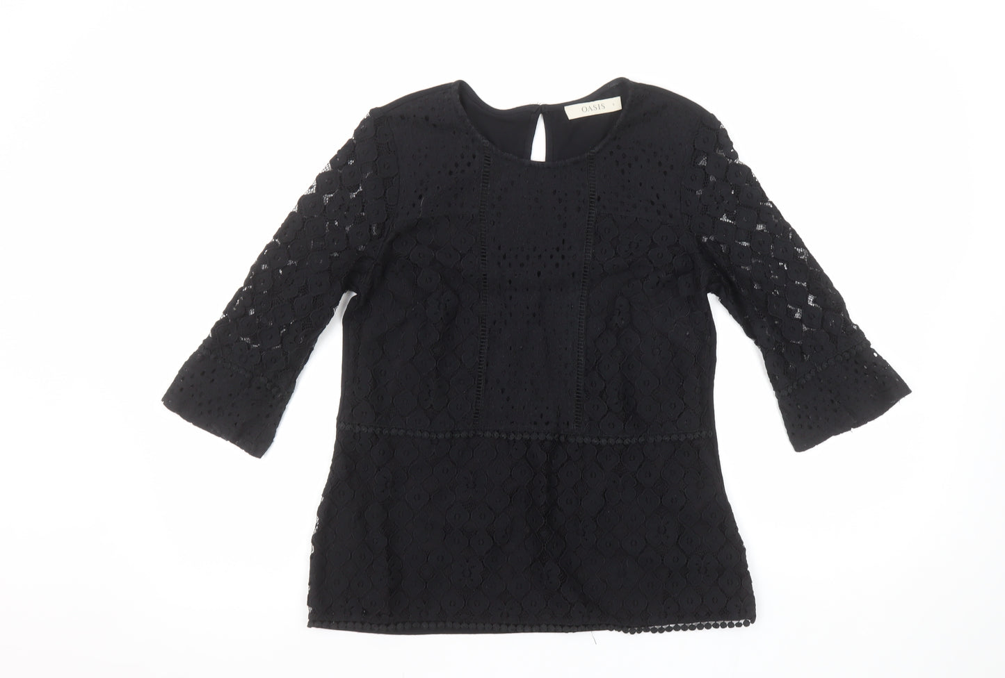 Oasis Womens Black Lace 3/4 Sleeve Tunic Blouse Size S