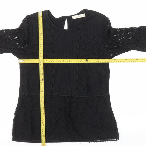 Oasis Womens Black Lace 3/4 Sleeve Tunic Blouse Size S