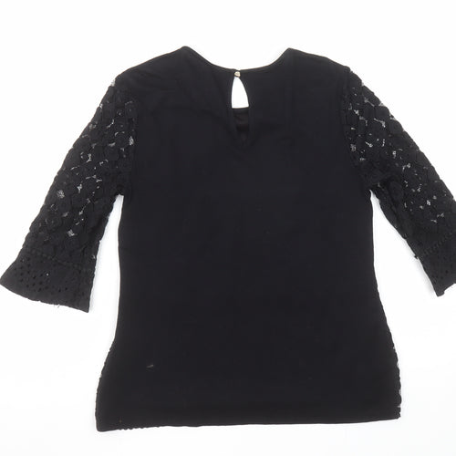 Oasis Womens Black Lace 3/4 Sleeve Tunic Blouse Size S