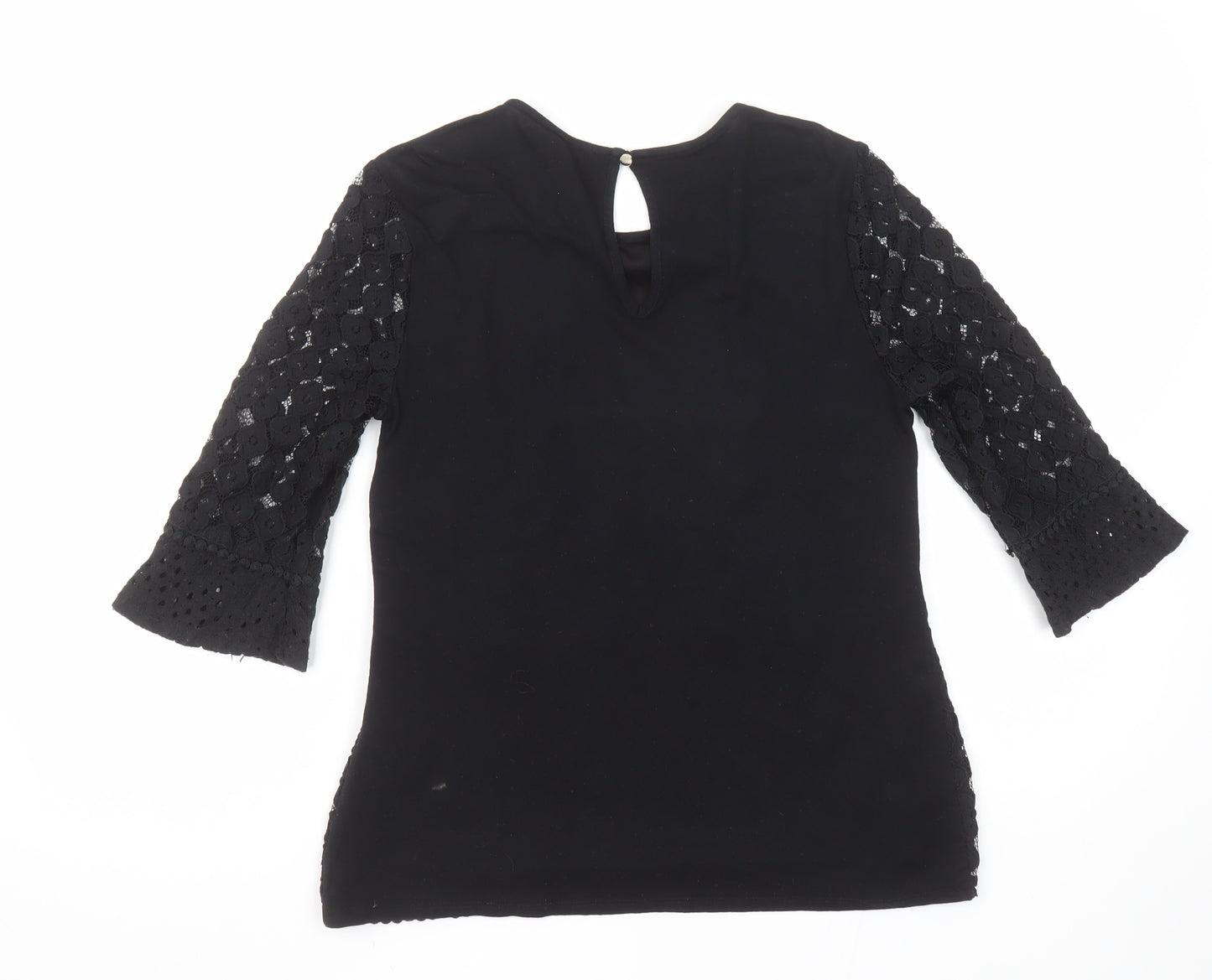 Oasis Womens Black Lace 3/4 Sleeve Tunic Blouse Size S