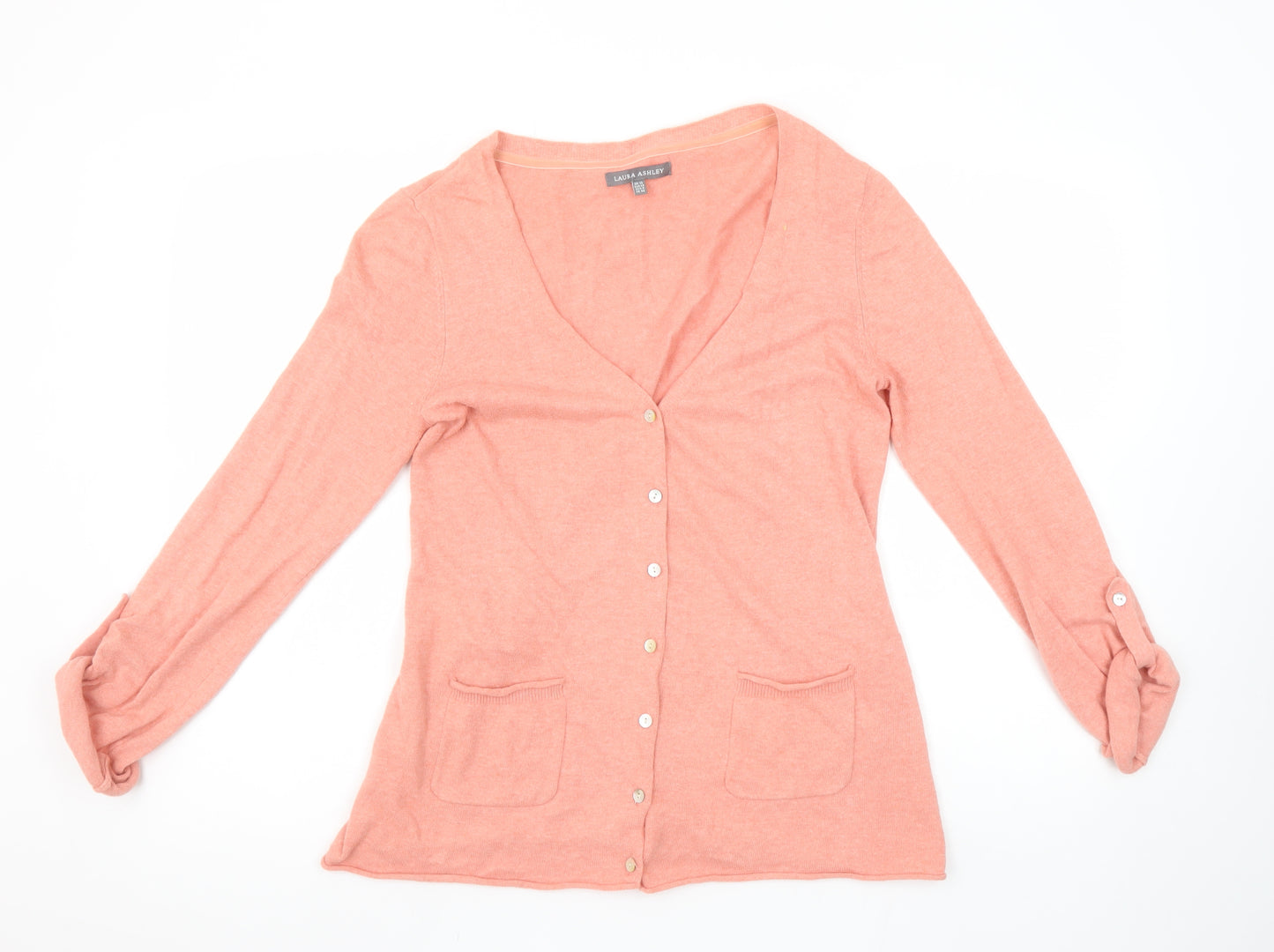 Laura Ashley Womens Pink Cardigan UK 12 V-Neck Long Sleeve Knit