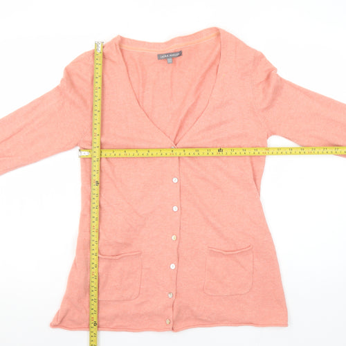 Laura Ashley Womens Pink Cardigan UK 12 V-Neck Long Sleeve Knit