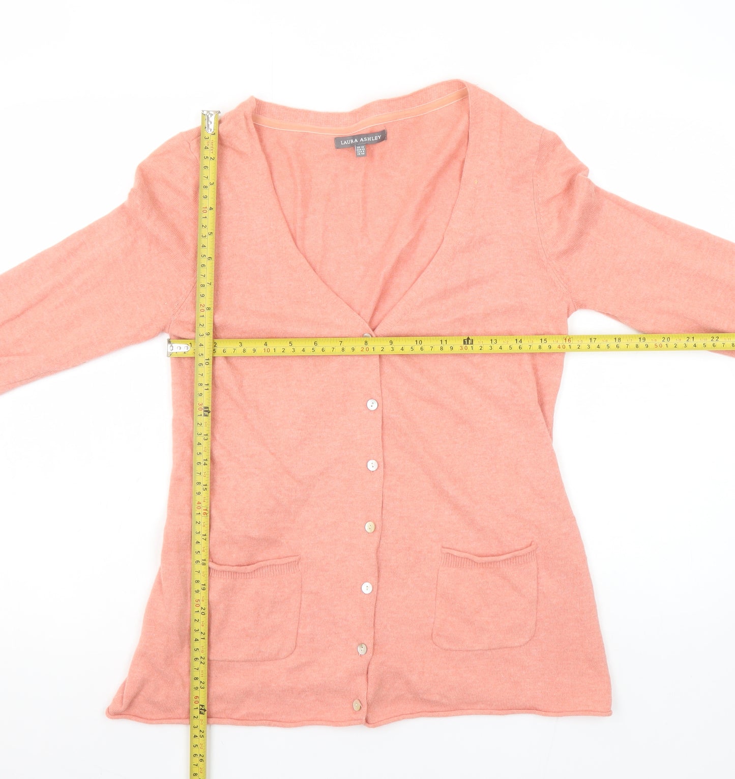 Laura Ashley Womens Pink Cardigan UK 12 V-Neck Long Sleeve Knit