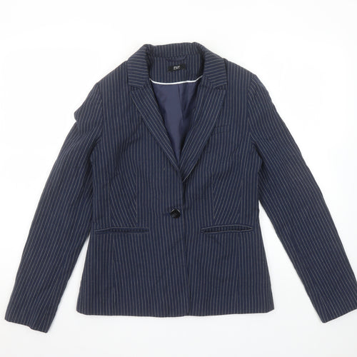 F&F Women’s Navy Pinstripe Single-Breasted Blazer UK 10 Classic Fit