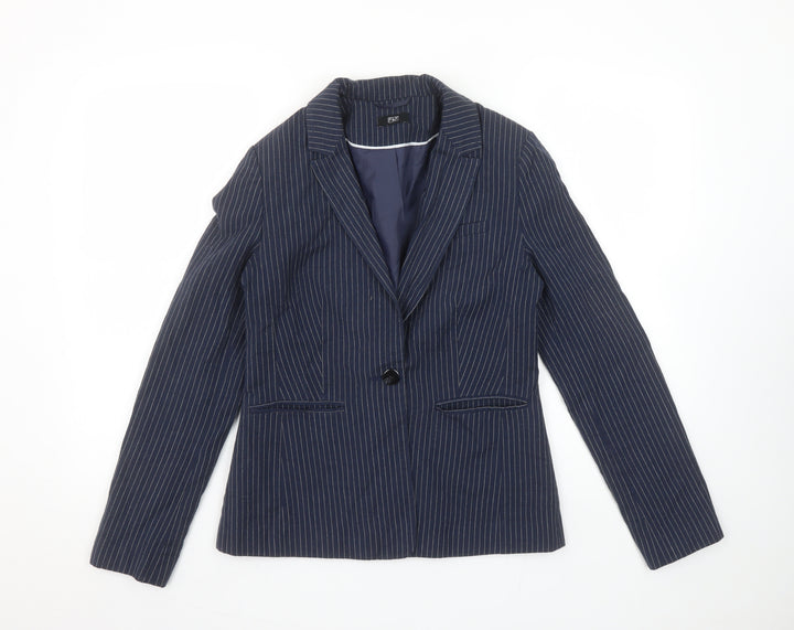 F&F Women’s Navy Pinstripe Single-Breasted Blazer UK 10 Classic Fit