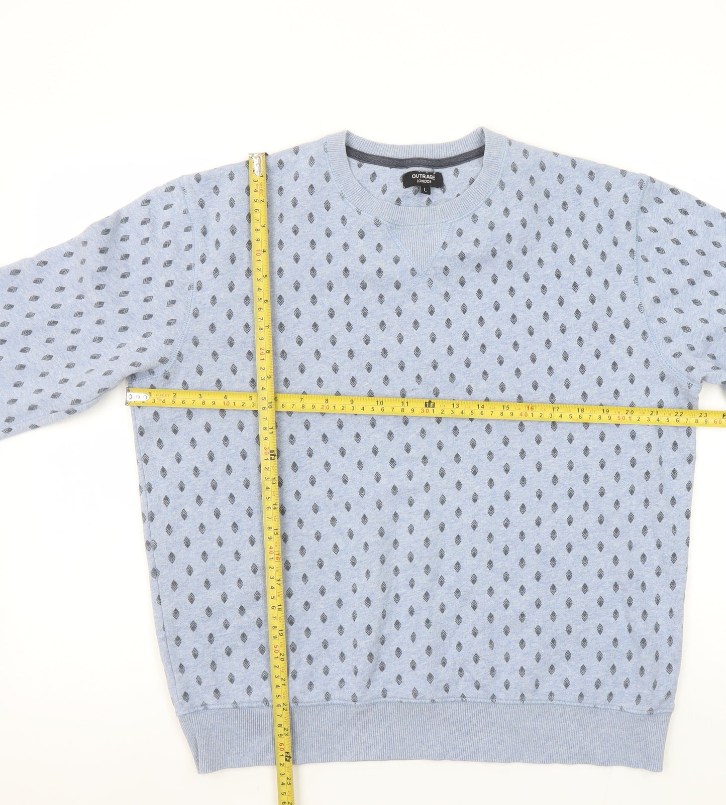 Outrage London Men's Blue Geometric Pullover Sweatshirt L