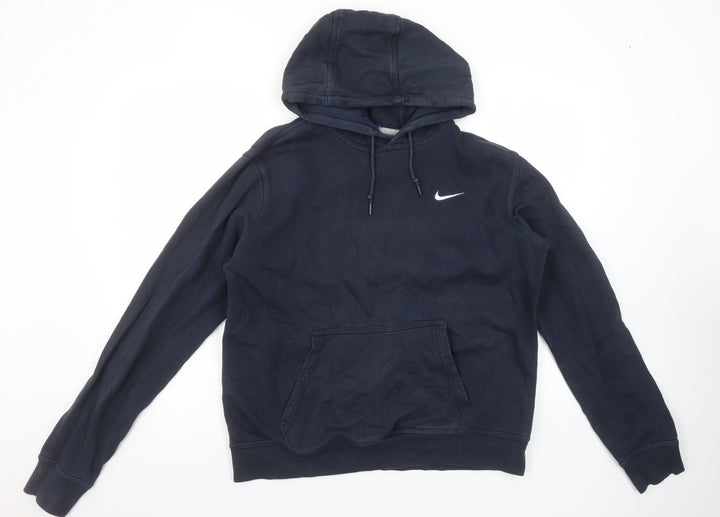 Nike Men’s Blue Pullover Hoodie L Logo Cotton Blend Sweatshirt