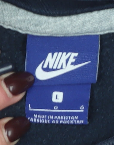 Nike Men’s Blue Pullover Hoodie L Logo Cotton Blend Sweatshirt