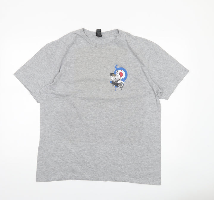 Gildan Men's Grey Graphic Motorcycle Retro Crew Neck T-Shirt Size L