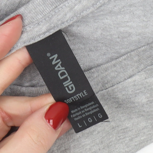 Gildan Men's Grey Graphic Motorcycle Retro Crew Neck T-Shirt Size L