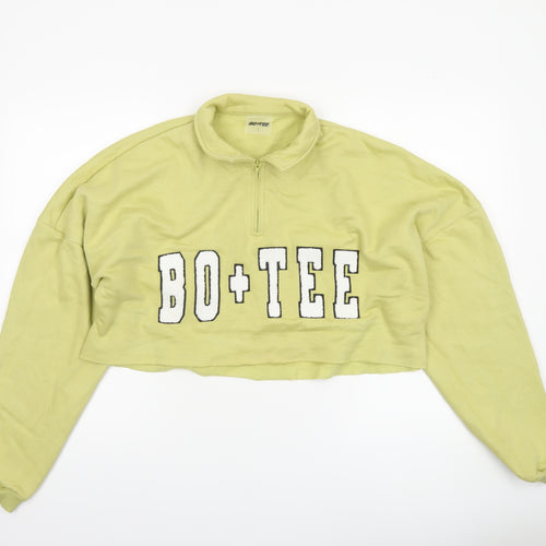 Bo+Tee Women’s Green Cropped 1/4 Zip Pullover Sweatshirt Size L