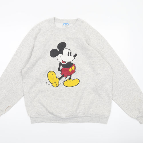 Disney Women Grey Mickey Mouse Pullover Sweatshirt XL Vintage Style