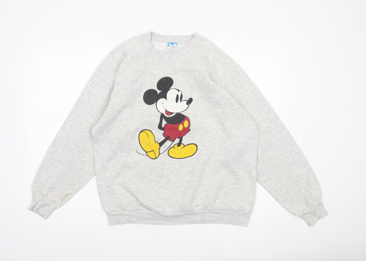 Disney Women Grey Mickey Mouse Pullover Sweatshirt XL Vintage Style
