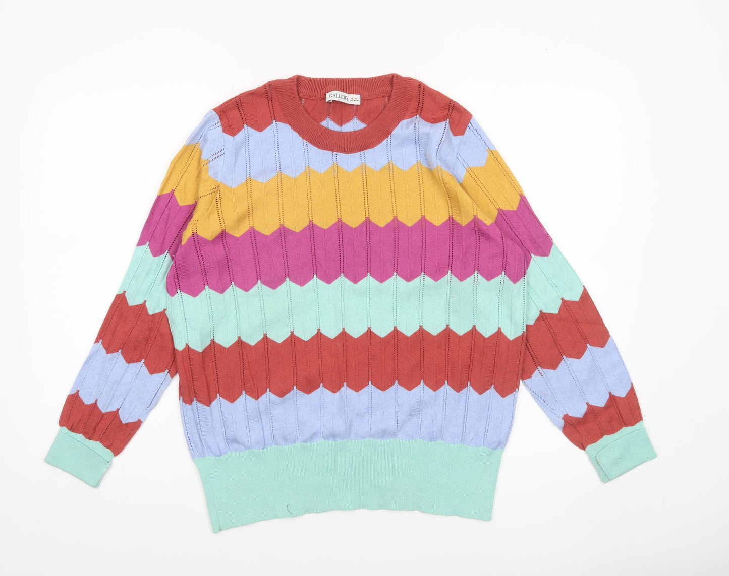 Gallery Women’s Multicoloured Crew Neck Cotton Blend Jumper Size M