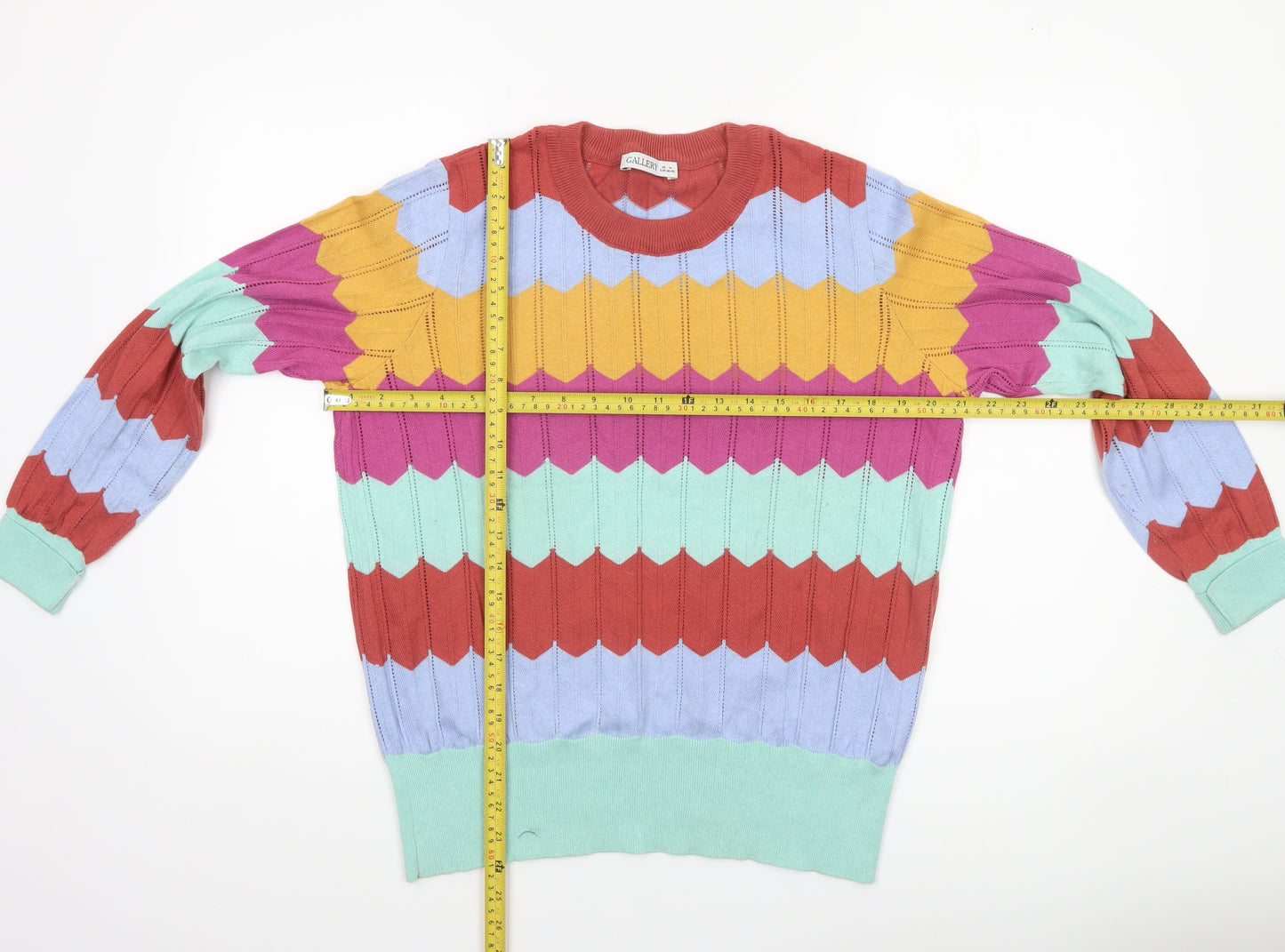 Gallery Women’s Multicoloured Crew Neck Cotton Blend Jumper Size M