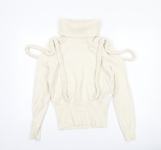 Karen Millen Women’s Ivory Roll Neck Cold Shoulder Jumper Size M