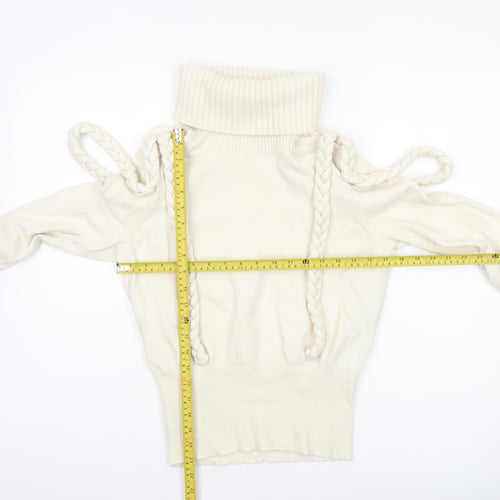 Karen Millen Women’s Ivory Roll Neck Cold Shoulder Jumper Size M