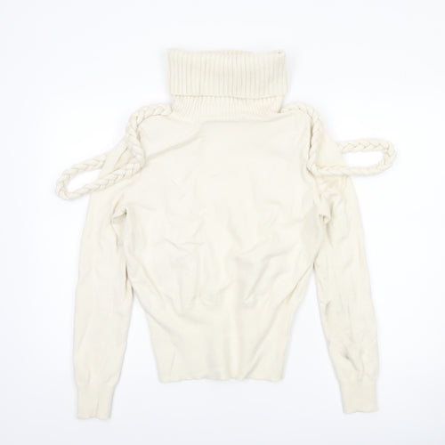 Karen Millen Women’s Ivory Roll Neck Cold Shoulder Jumper Size M