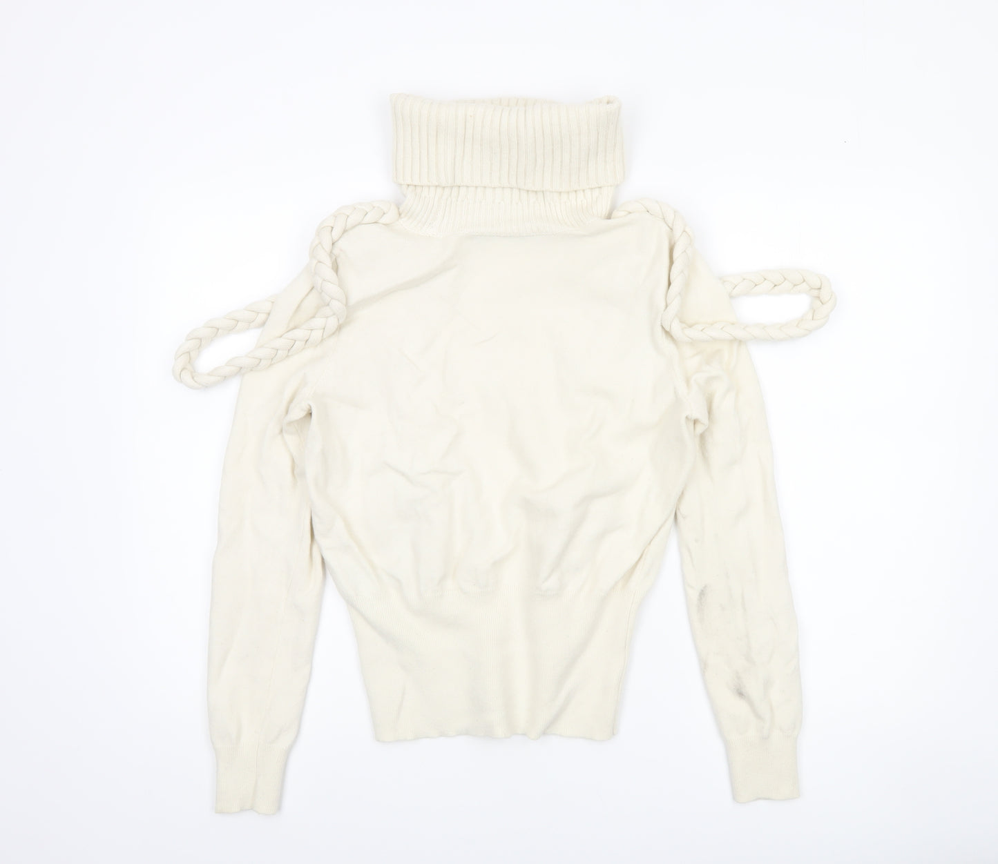 Karen Millen Women’s Ivory Roll Neck Cold Shoulder Jumper Size M