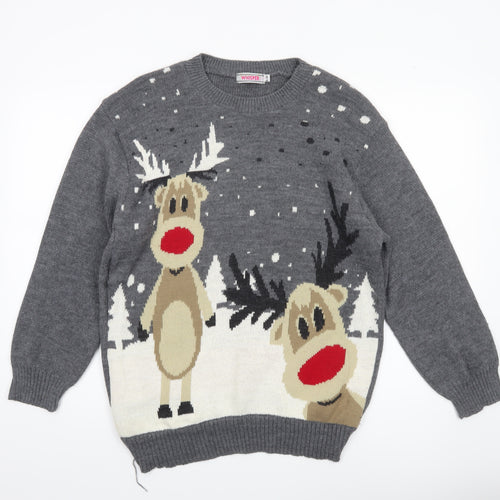 Whisper Men's Grey Christmas Reindeer Knit Pullover Jumper Size S