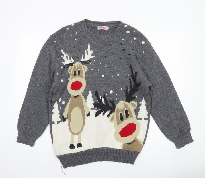 Whisper Men's Grey Christmas Reindeer Knit Pullover Jumper Size S