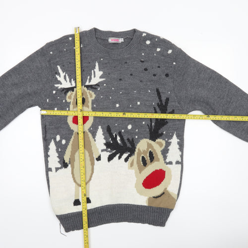 Whisper Men's Grey Christmas Reindeer Knit Pullover Jumper Size S
