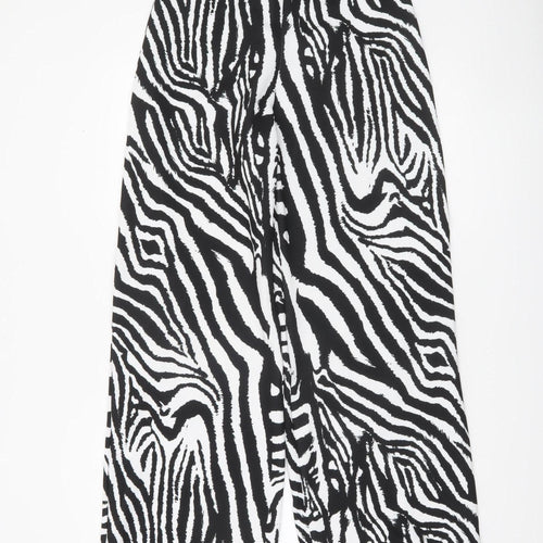 PrettyLittleThing Women’s Black White Zebra Print Wide-Leg Trousers UK 10