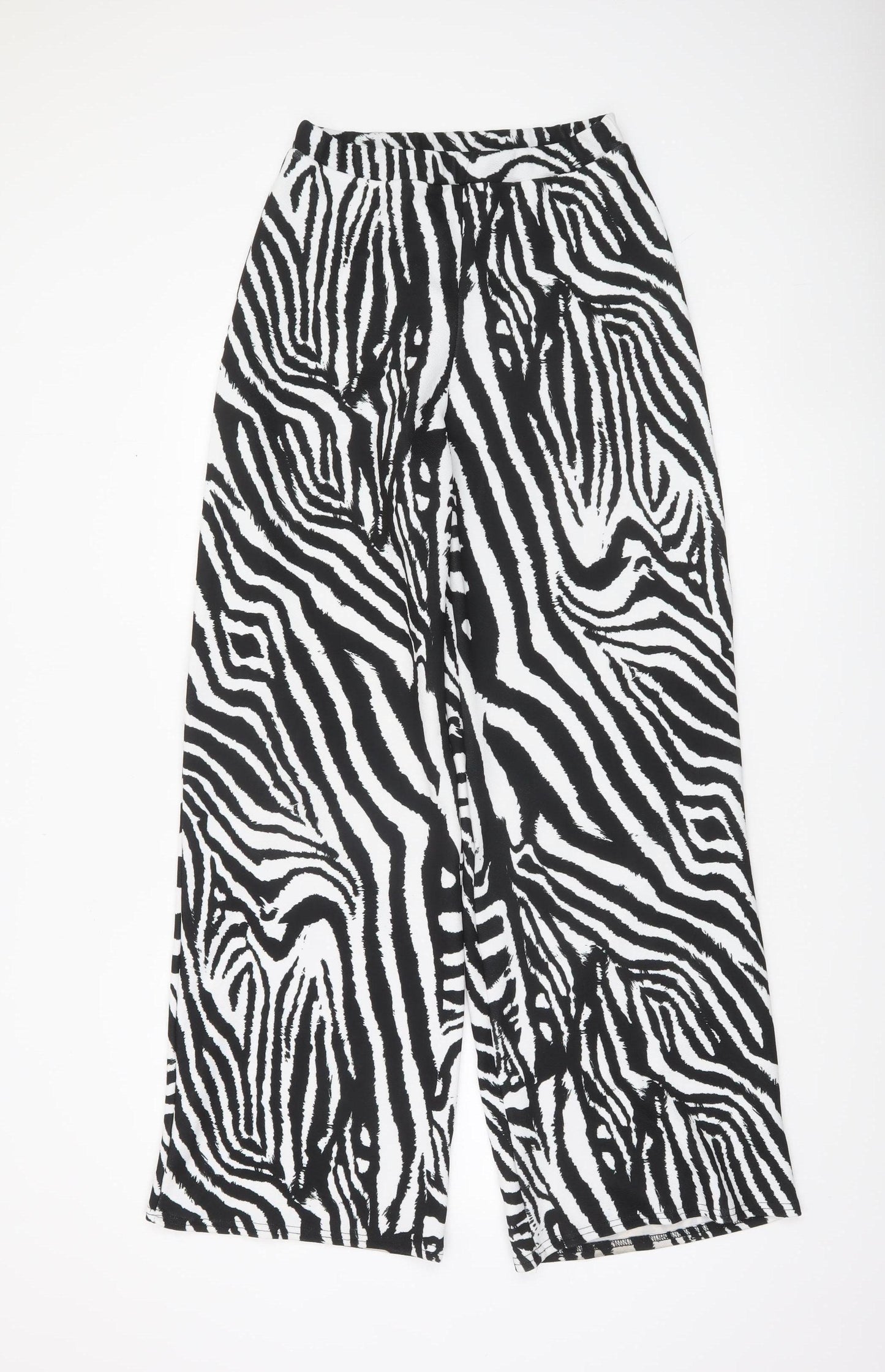PrettyLittleThing Women’s Black White Zebra Print Wide-Leg Trousers UK 10