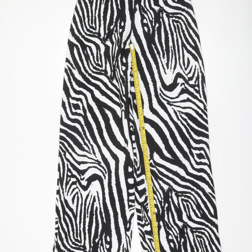 PrettyLittleThing Women’s Black White Zebra Print Wide-Leg Trousers UK 10