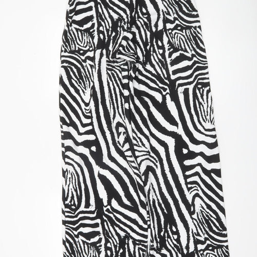 PrettyLittleThing Women’s Black White Zebra Print Wide-Leg Trousers UK 10