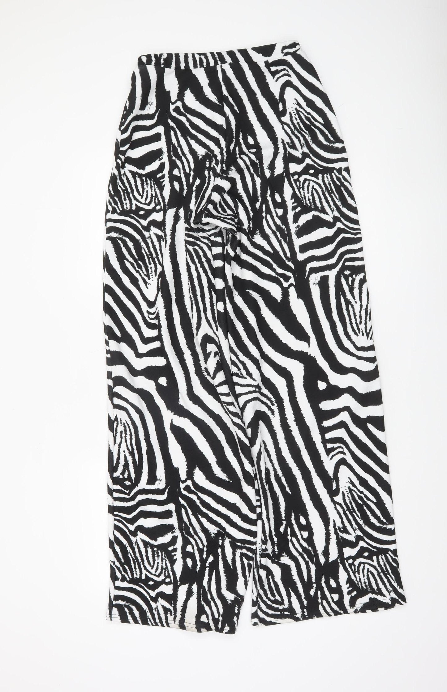 PrettyLittleThing Women’s Black White Zebra Print Wide-Leg Trousers UK 10