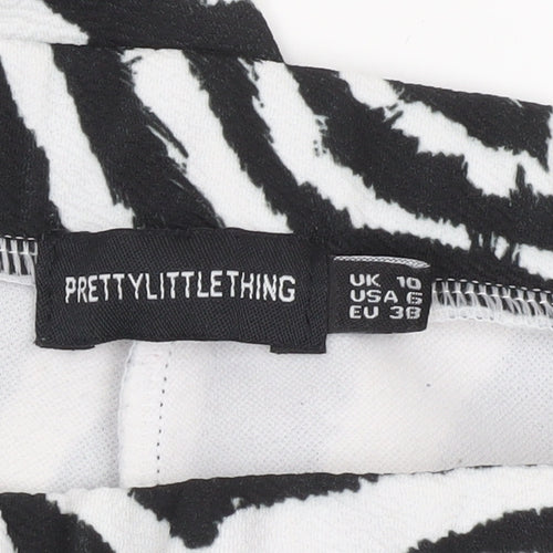 PrettyLittleThing Women’s Black White Zebra Print Wide-Leg Trousers UK 10
