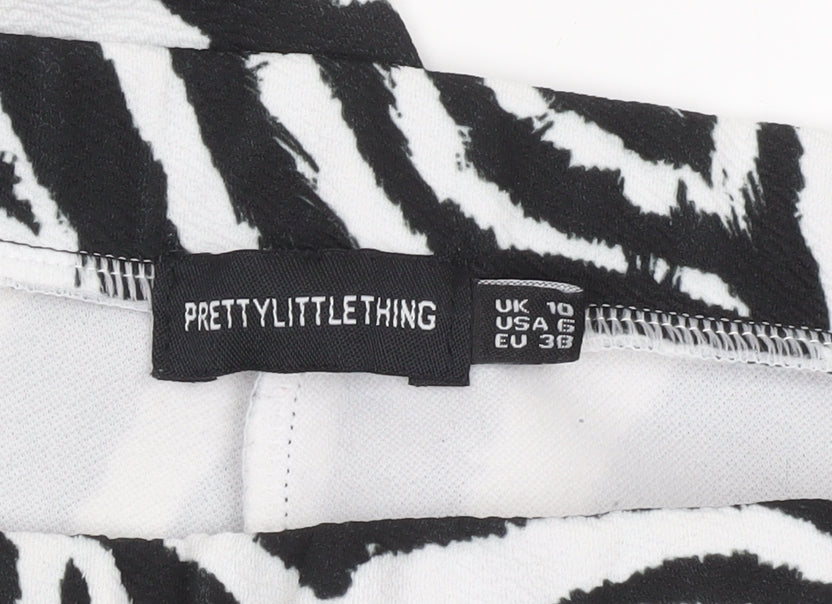 PrettyLittleThing Women’s Black White Zebra Print Wide-Leg Trousers UK 10