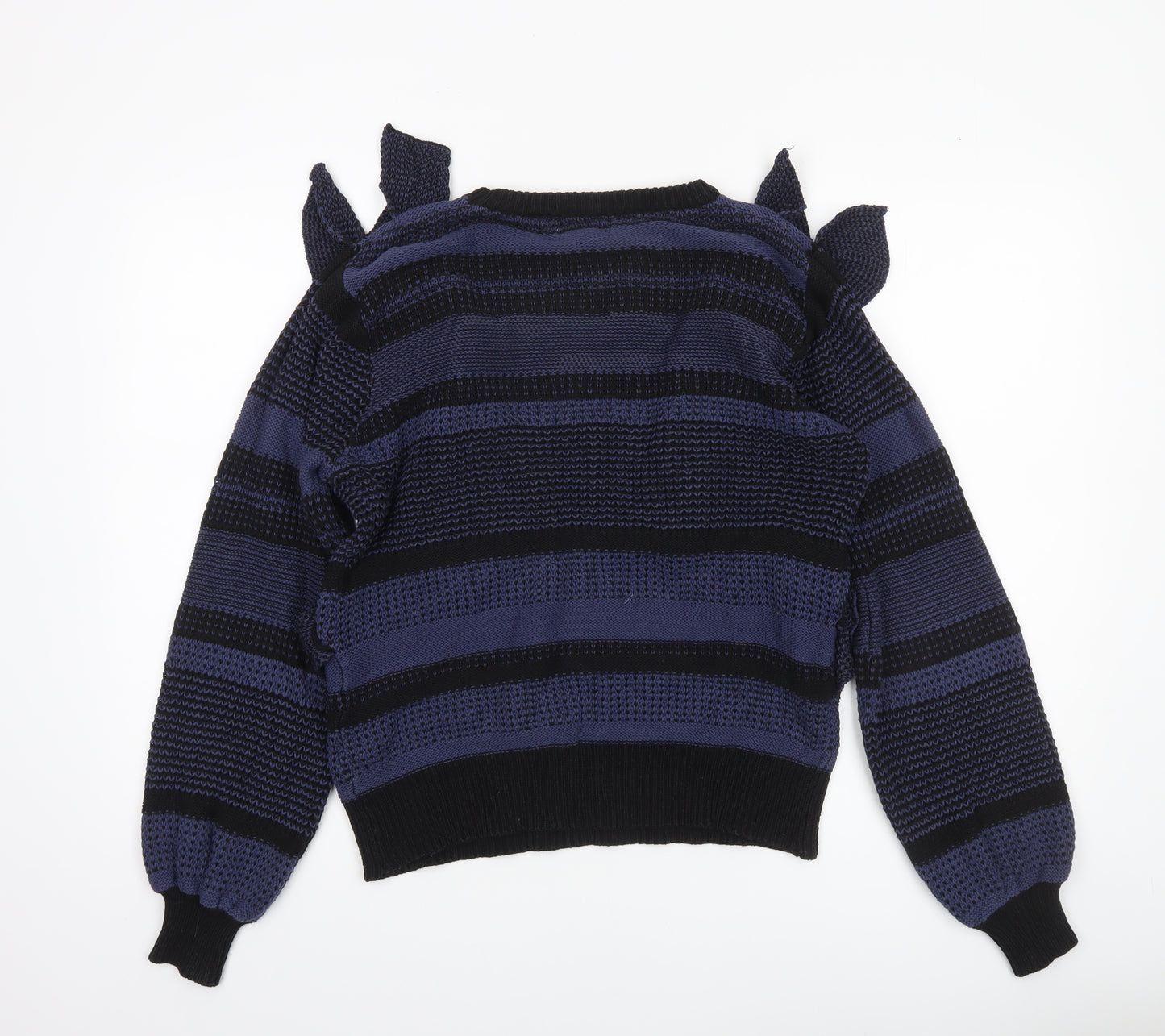 Oasis Women Blue Striped Ruffle Knit Jumper Size M