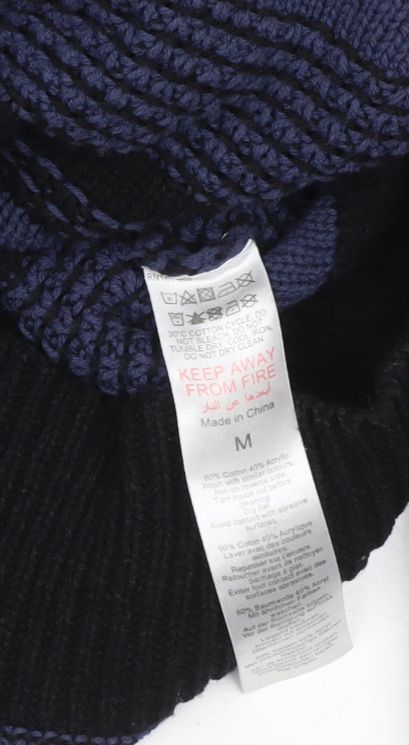 Oasis Women Blue Striped Ruffle Knit Jumper Size M