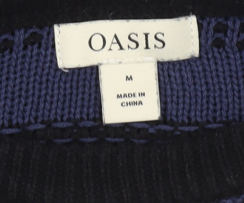 Oasis Women Blue Striped Ruffle Knit Jumper Size M