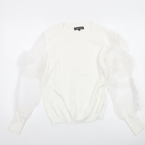 Cameo Rose Women’s White Puff Sleeve Knit Jumper Size S