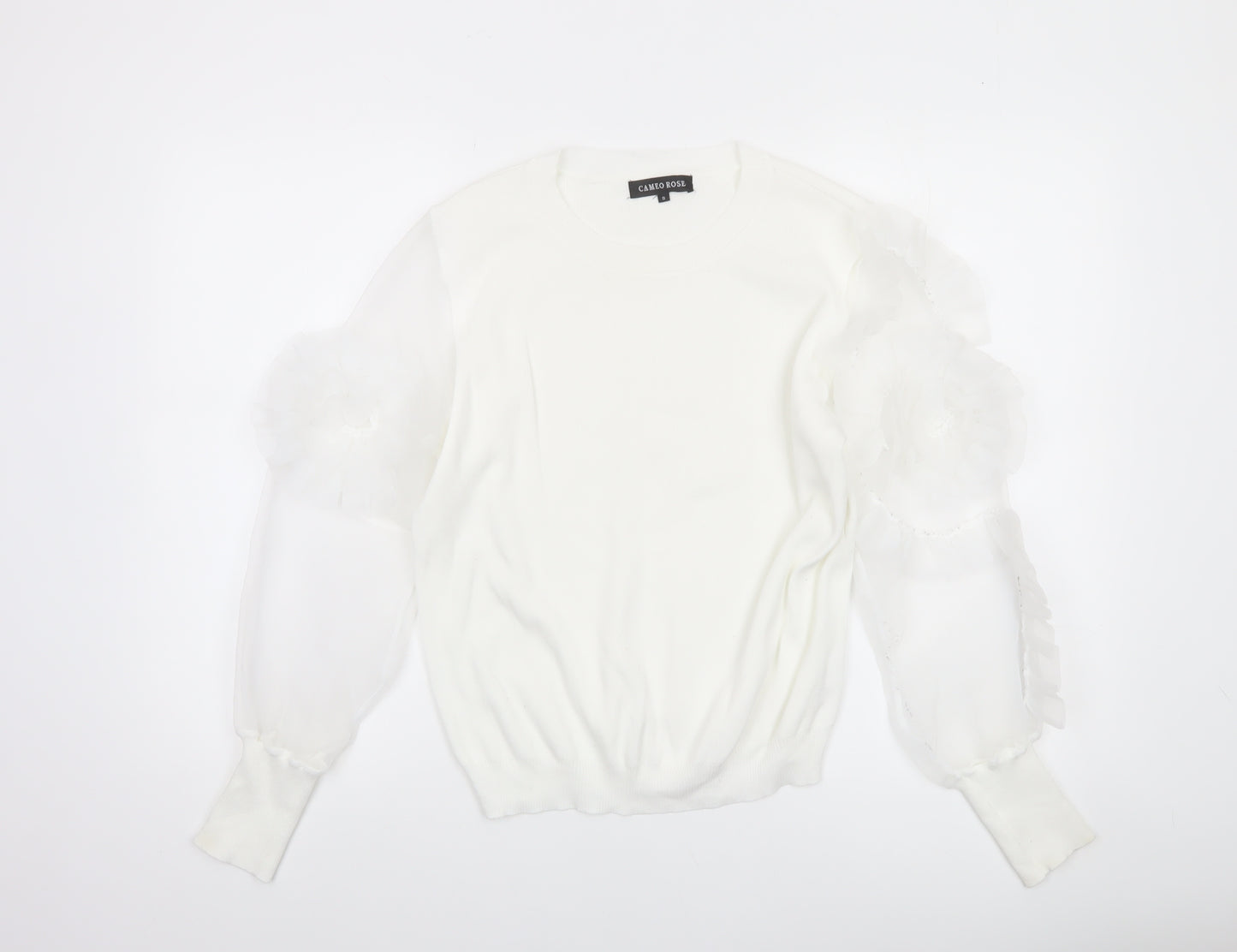 Cameo Rose Women’s White Puff Sleeve Knit Jumper Size S