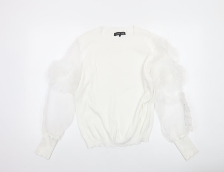 Cameo Rose Women’s White Puff Sleeve Knit Jumper Size S