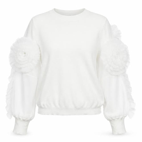 Cameo Rose Women’s White Puff Sleeve Knit Jumper Size S