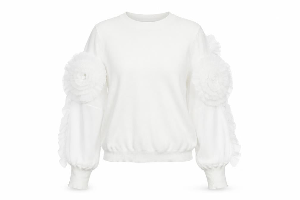 Cameo Rose Women’s White Puff Sleeve Knit Jumper Size S