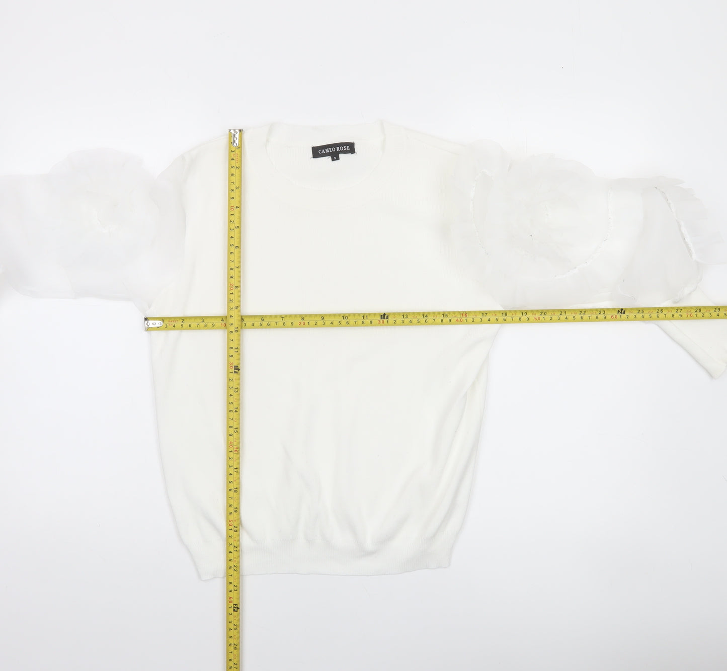Cameo Rose Women’s White Puff Sleeve Knit Jumper Size S