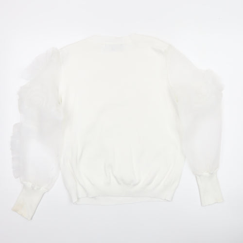 Cameo Rose Women’s White Puff Sleeve Knit Jumper Size S