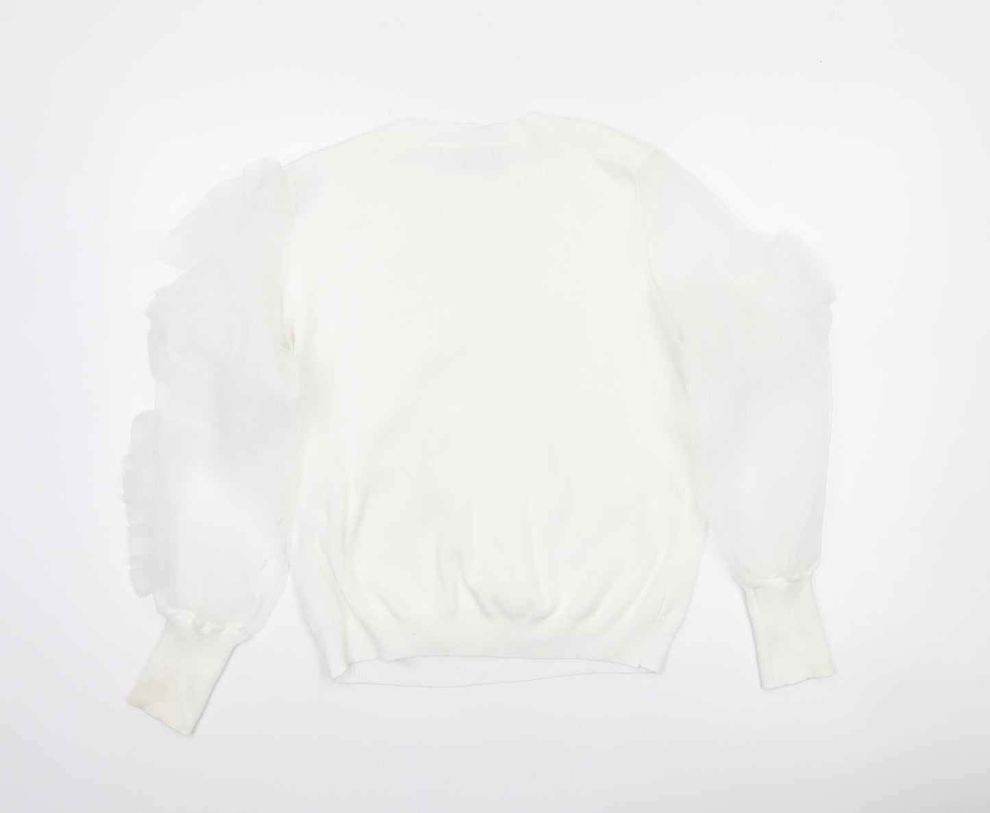 Cameo Rose Women’s White Puff Sleeve Knit Jumper Size S