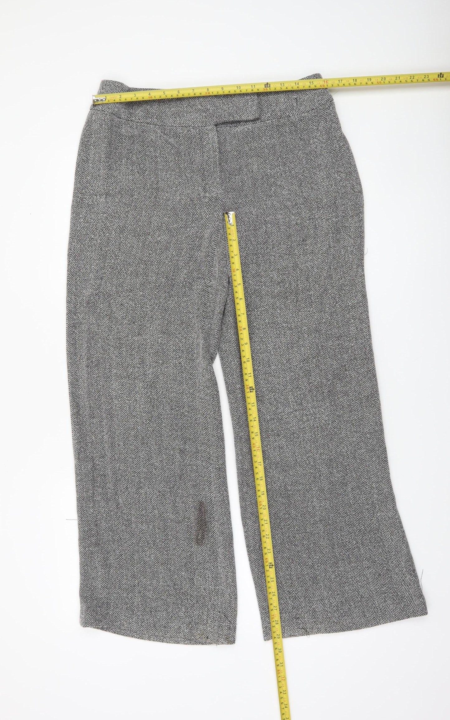 Next Petite Grey Herringbone Straight Trousers UK 14