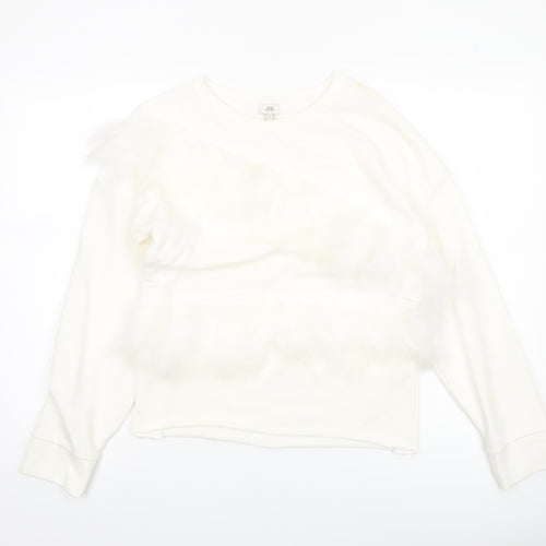River Island Women Ivory Faux Fur Trim Pullover Sweatshirt S