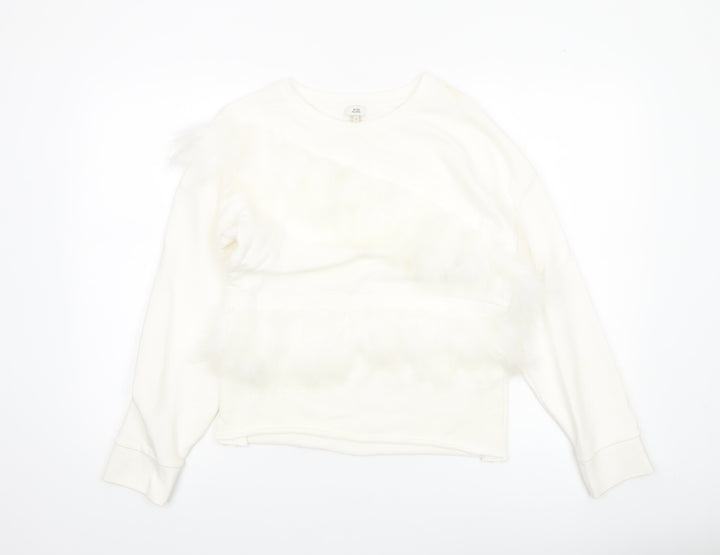 River Island Women Ivory Faux Fur Trim Pullover Sweatshirt S