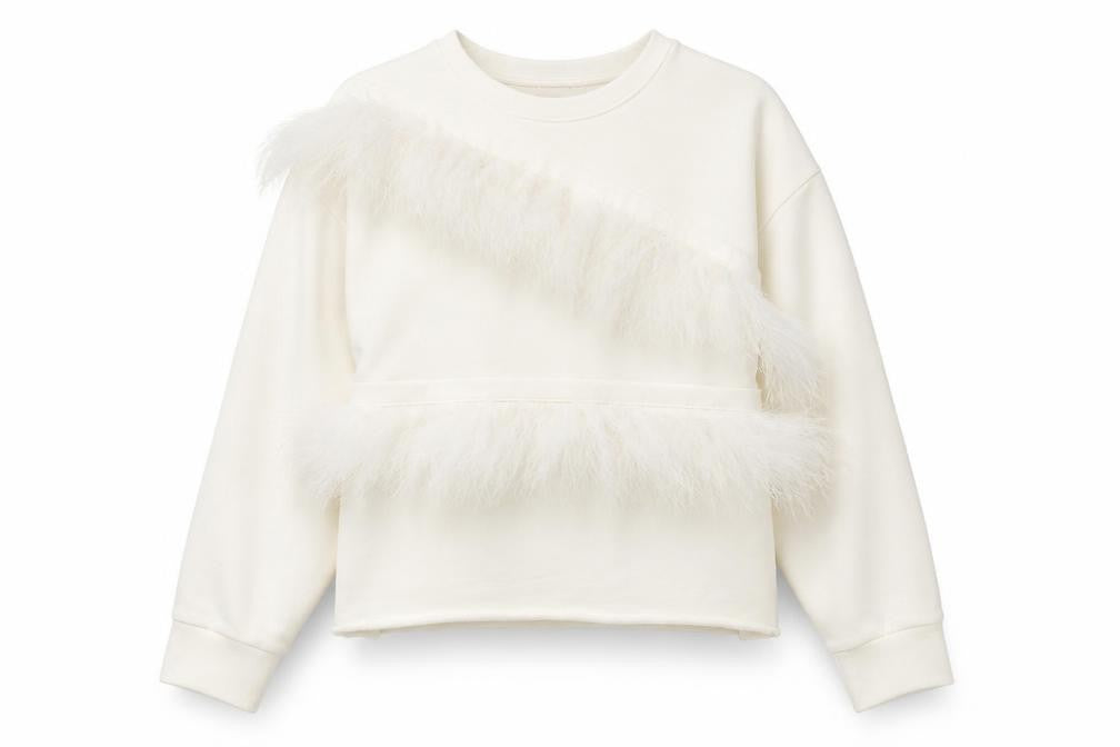 Front view of River Island Women Ivory Faux Fur Trim Pullover Sweatshirt S