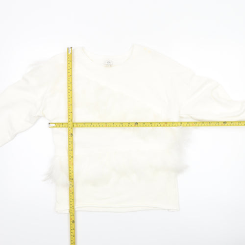 River Island Women Ivory Faux Fur Trim Pullover Sweatshirt S