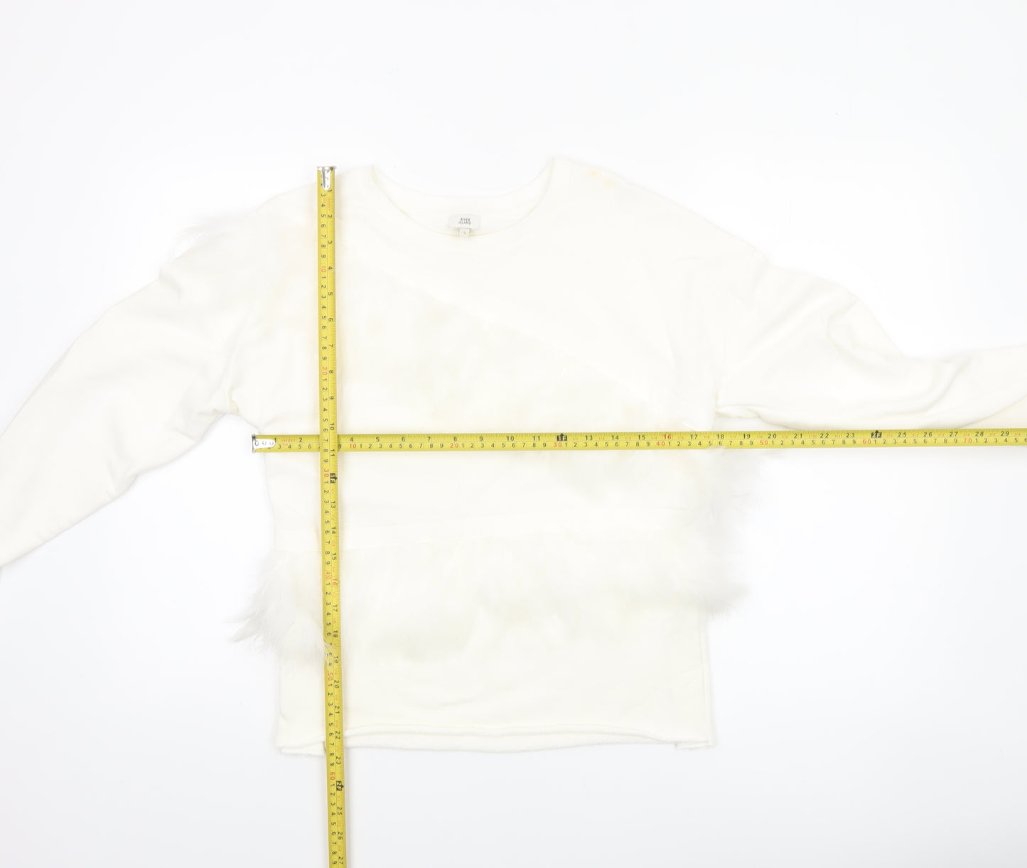 River Island Women Ivory Faux Fur Trim Pullover Sweatshirt S